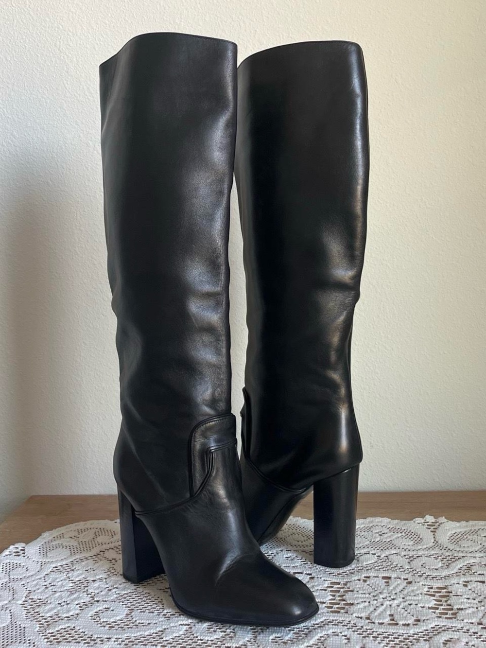 Bottega Veneta Tall Black Leather Block Heel Boots